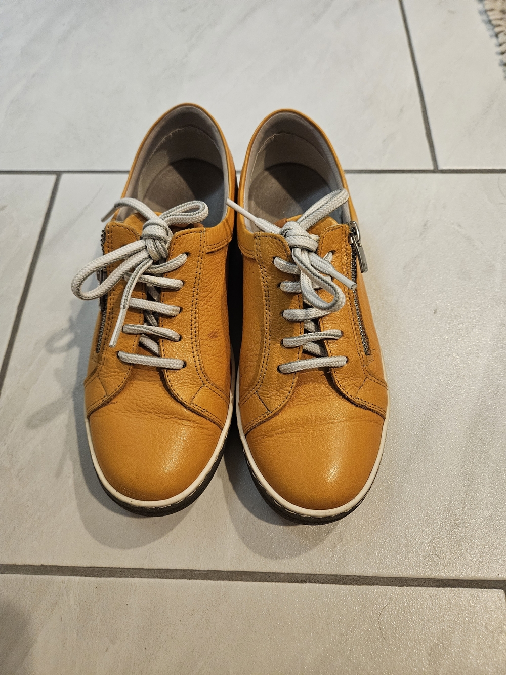 Women's Casual Leather Sneakers in Mustard Yellow